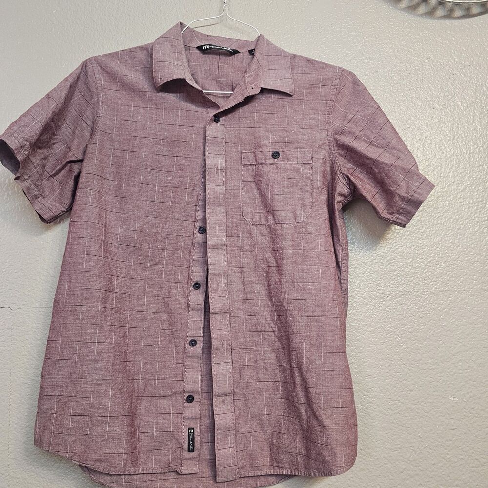 TravisMathew Mens Small Button Up Shirt Mauve Pink Short Sleeve Casual Golf EE42